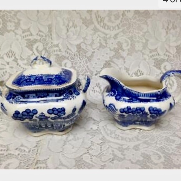 Vintage, Rare, 1911 Buffalo Pottery, 5-pc Blue Willow Tea Set - Picture 4 of 8
